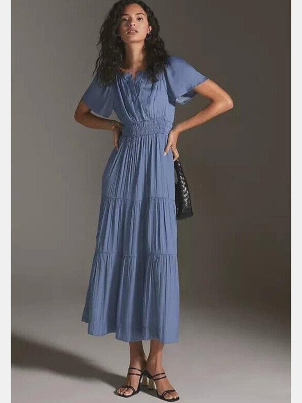 NWT Anthropologie Somerset Maxi in Slate Blue Satin Lumensilk Edition Dress SP